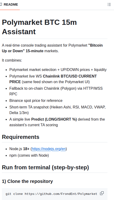 Frondent Polymarketbtc15massistant screenshot