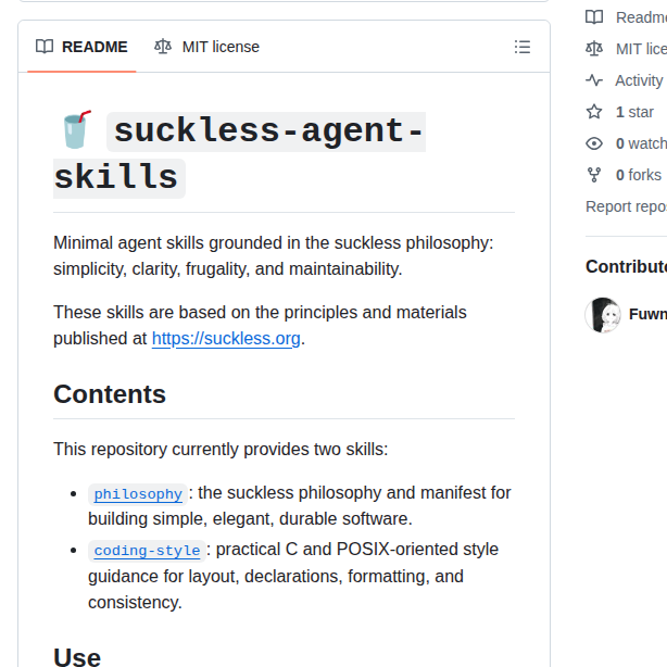 Fuwn Suckless Agent Skills screenshot