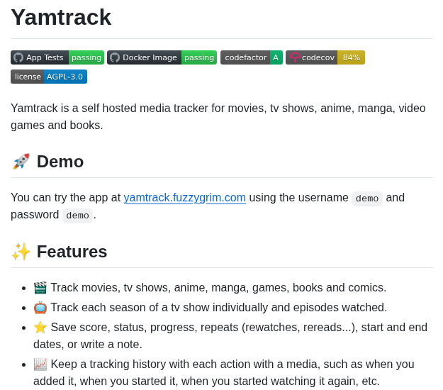 Fuzzygrim Yamtrack screenshot