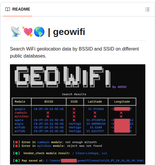 Gonzosint Geowifi screenshot