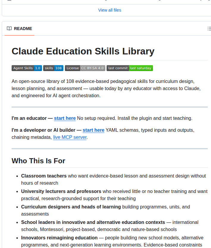 Garethmanning Claude Education Skills screenshot