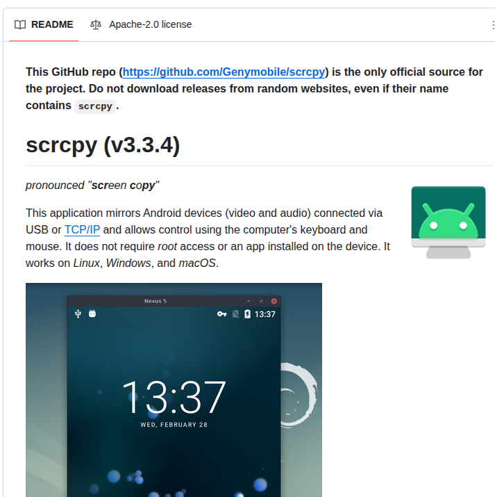 Genymobile Scrcpy screenshot