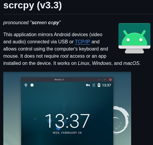 Genymobile Scrcpy screenshot