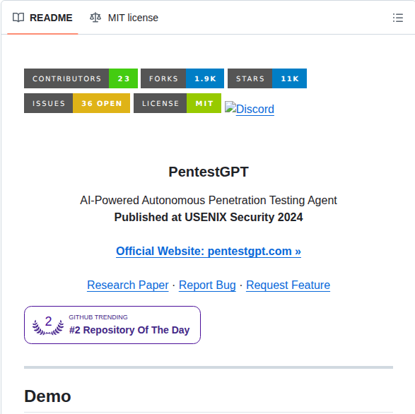 Greydgl Pentestgpt screenshot