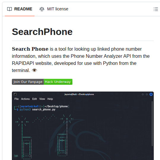 Hackunderway Searchphone screenshot