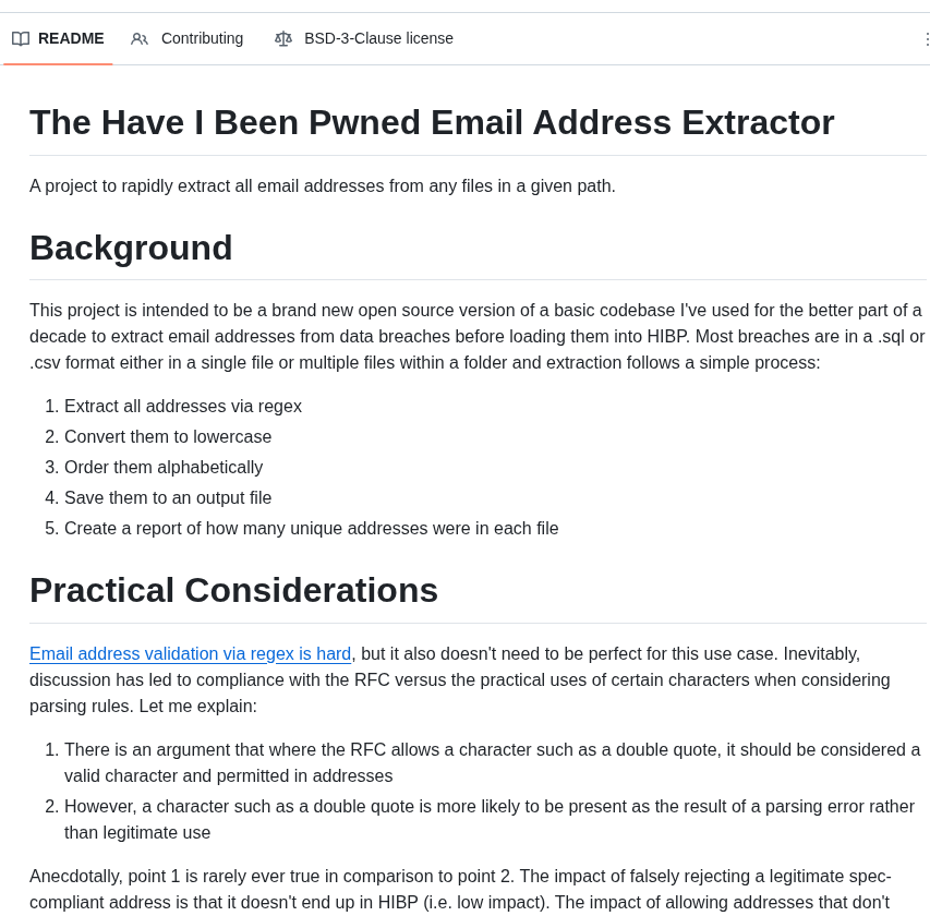 Haveibeenpwned Emailaddressextractor screenshot