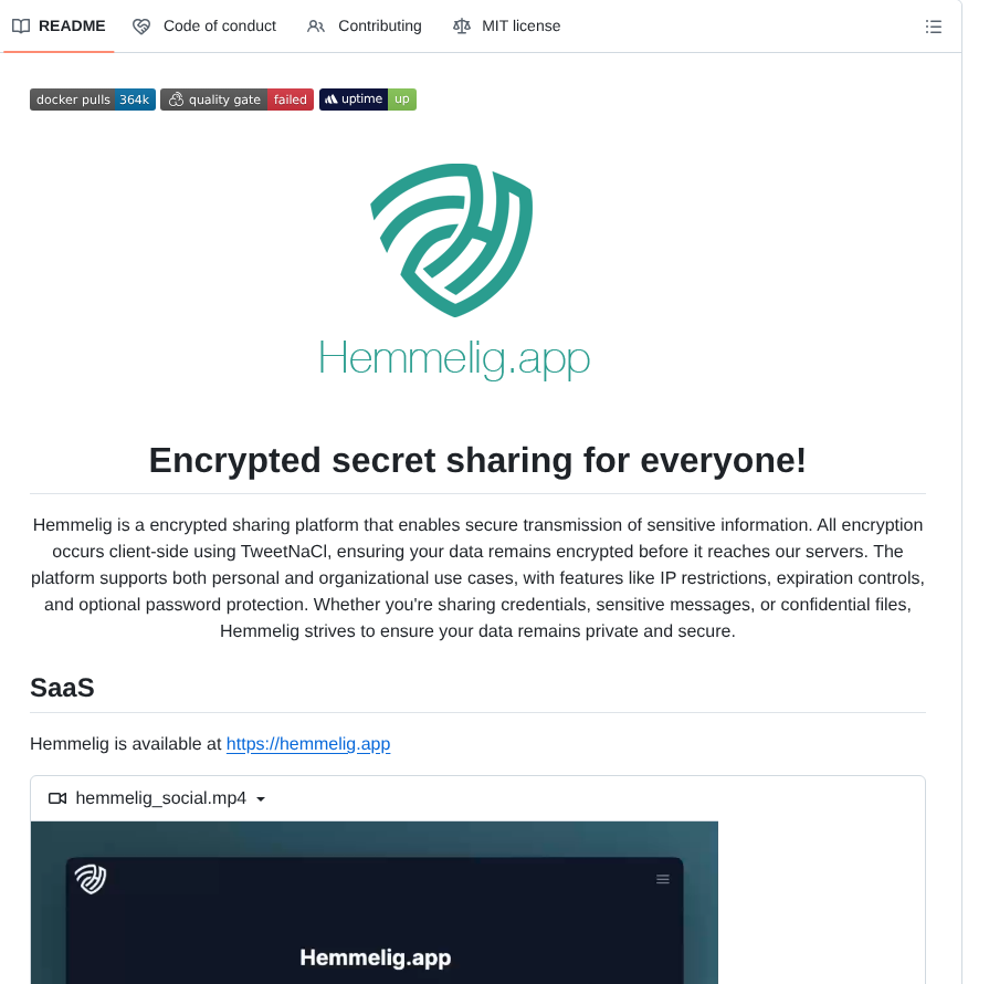 Hemmeligorg Hemmelig.app screenshot