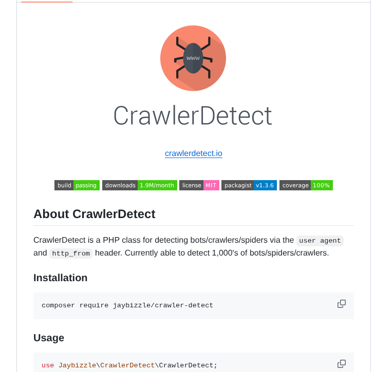 Jaybizzle Crawler Detect screenshot