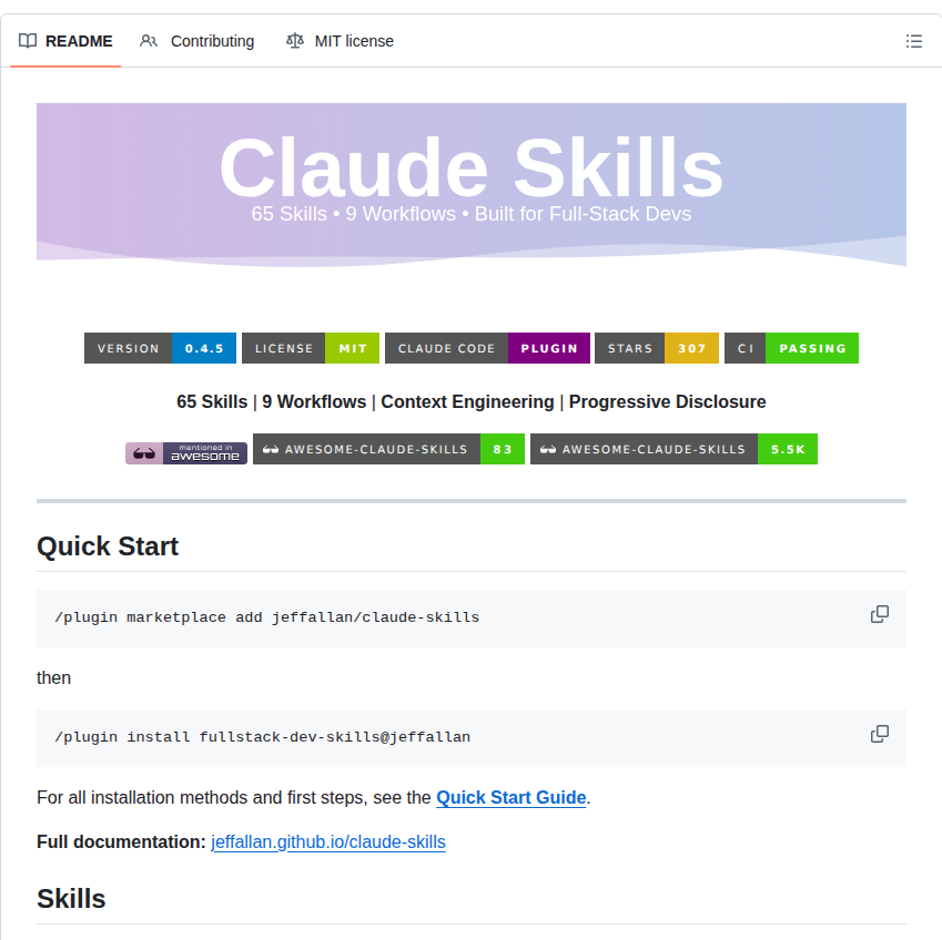 Jeffallan Claude Skills screenshot