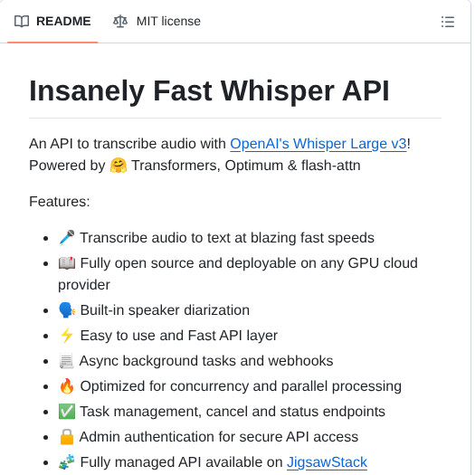 Jigsawstack Insanely Fast Whisper Api screenshot
