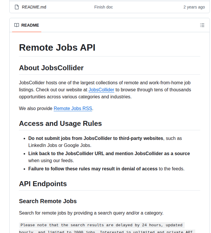 Jobscollider Remote Jobs Api screenshot