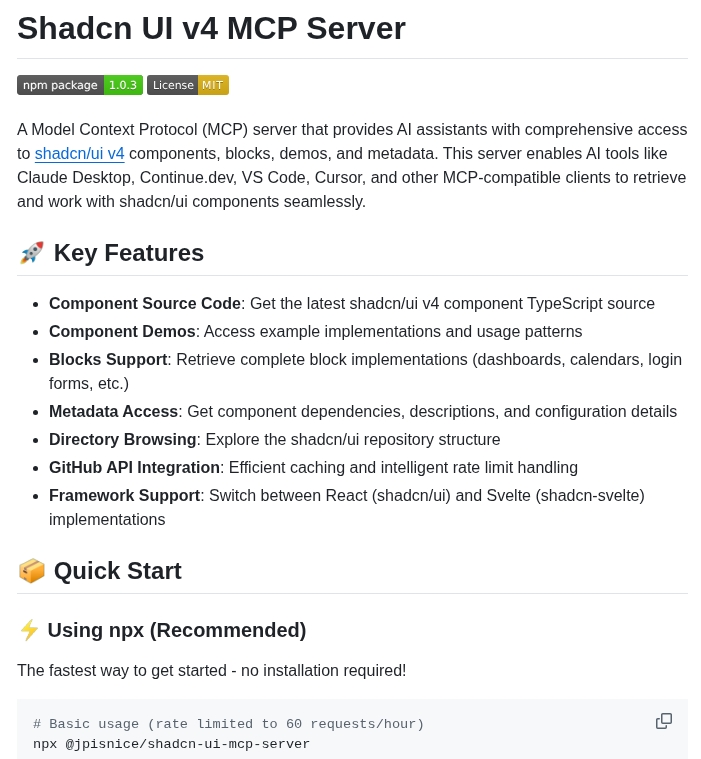 Jpisnice Shadcn Ui Mcp Server screenshot