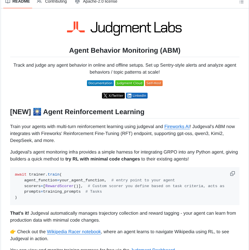 Judgmentlabs Judgeval screenshot