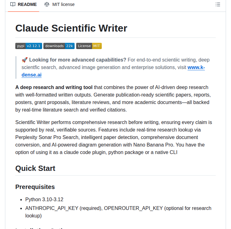K Dense Ai Claude Scientific Writer screenshot