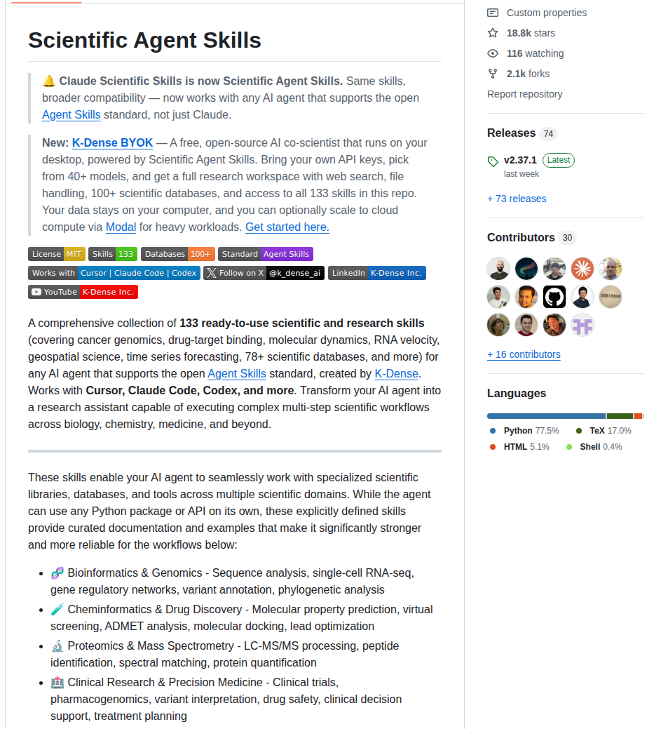 K Dense Ai Scientific Agent Skills screenshot