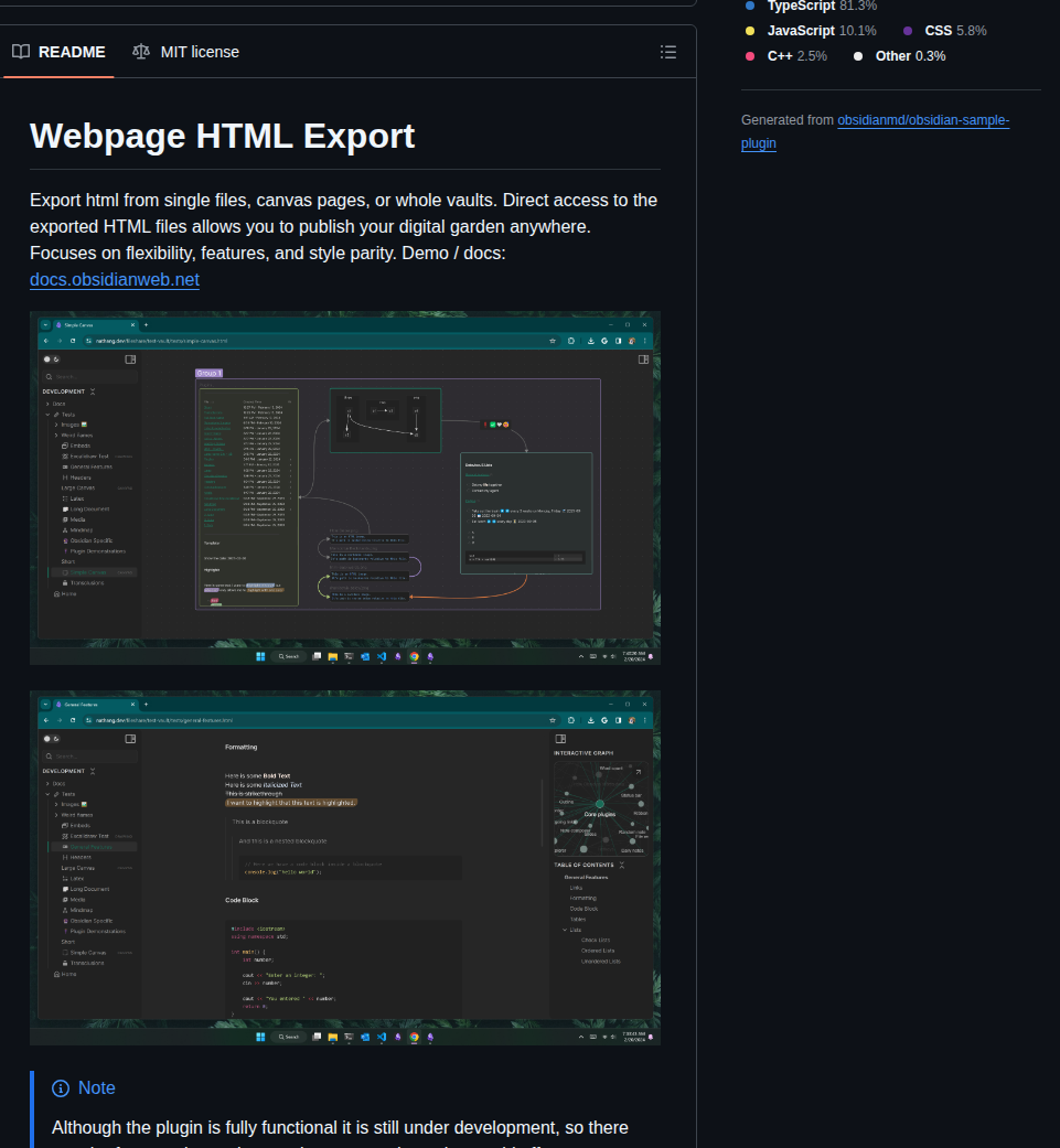 Kosmosisdire Obsidian Webpage Export screenshot