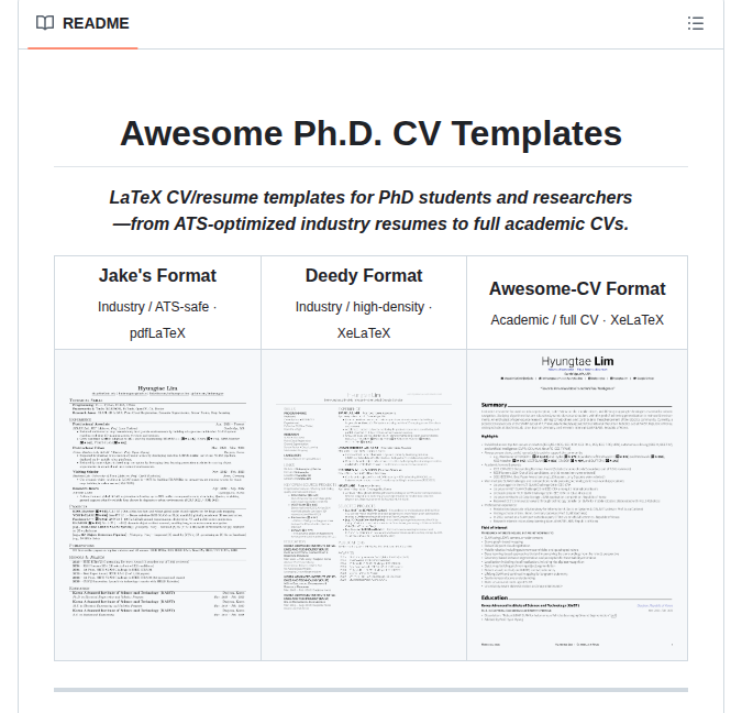 Limhyungtae Awesome Phd Cv screenshot
