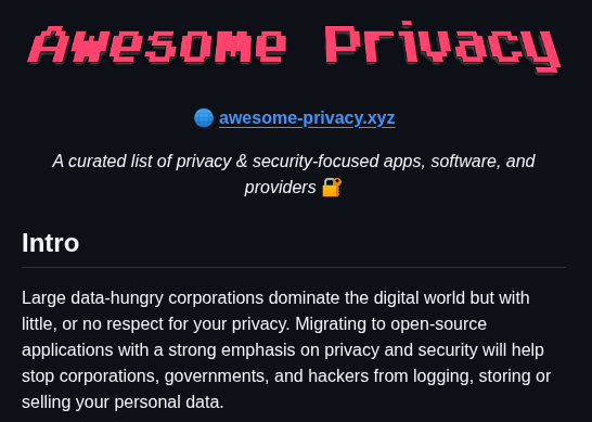 Lissy93 Awesome Privacy screenshot