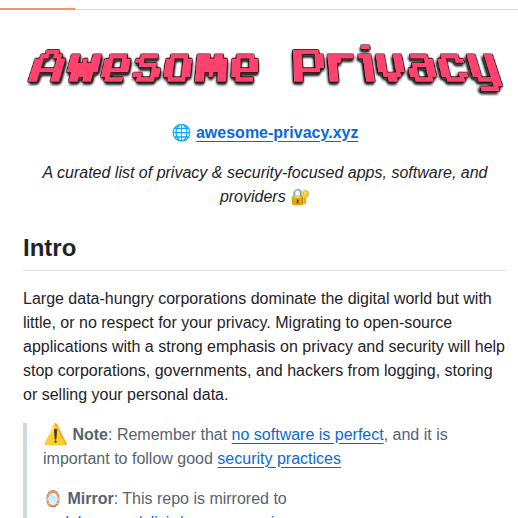Lissy93 Awesome Privacy screenshot