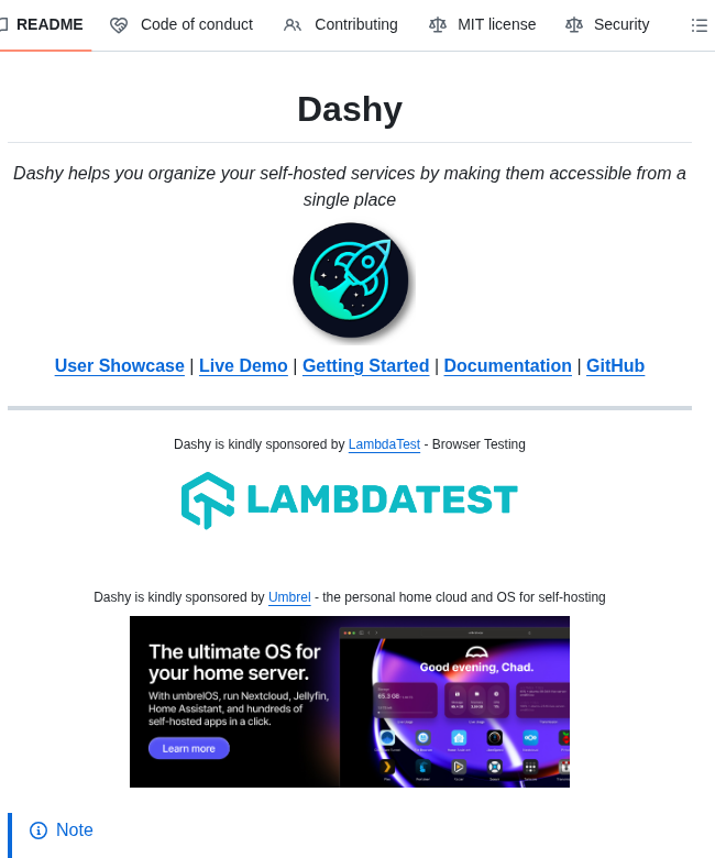 Lissy93 Dashy screenshot