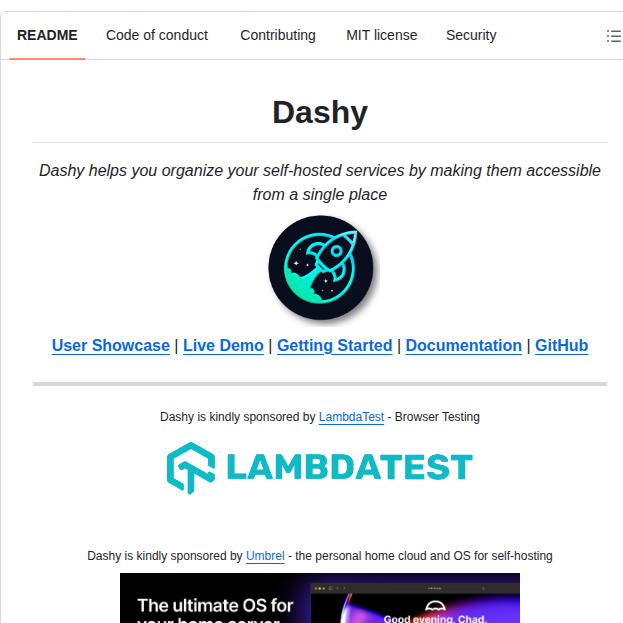 Lissy93 Dashy screenshot