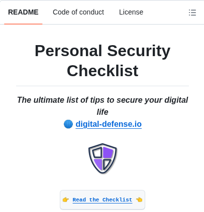 Lissy93 Personal Security Checklist screenshot
