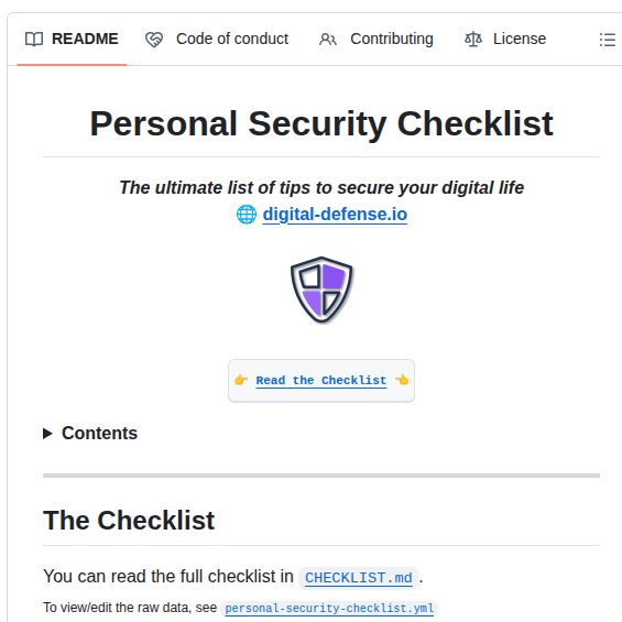 Lissy93 Personal Security Checklist screenshot
