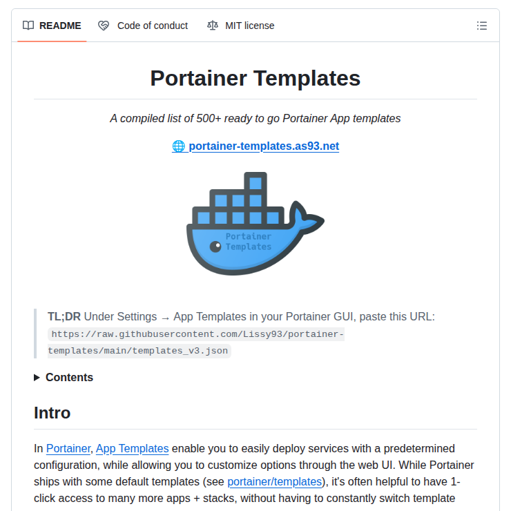Lissy93 Portainer Templates screenshot