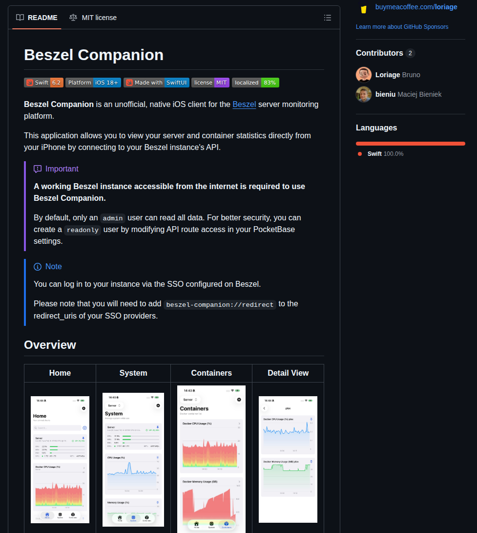 Loriage Beszel Swift App screenshot