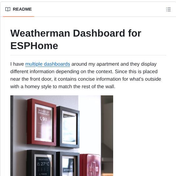 Madelena Esphome Weatherman Dashboard screenshot