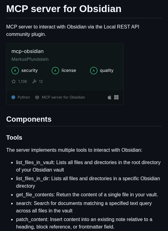 Markuspfundstein Mcp Obsidian screenshot