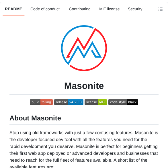 Masoniteframework Masonite screenshot