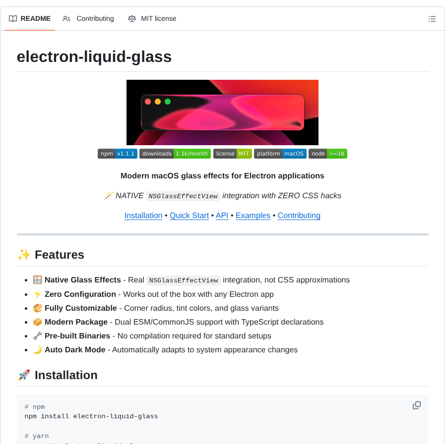 Meridius Labs Electron Liquid Glass screenshot