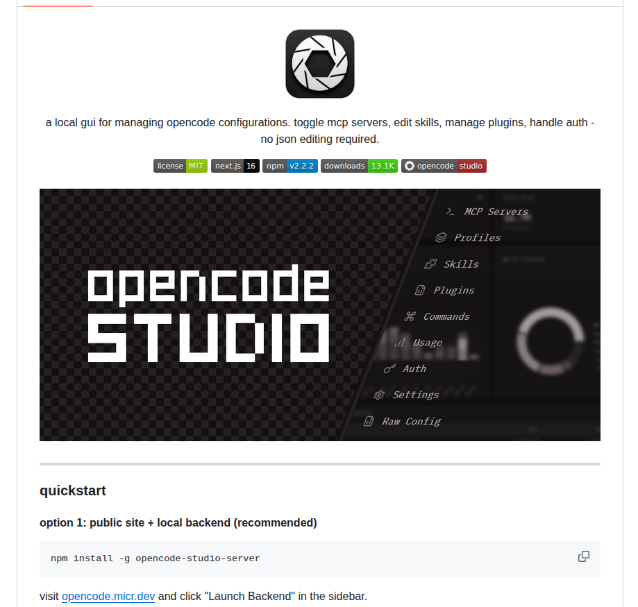 Microck Opencode Studio screenshot