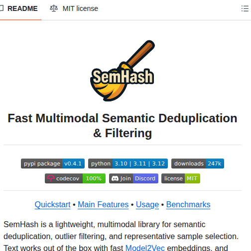 Minishlab Semhash screenshot