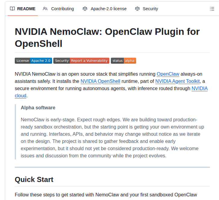 Nvidia Nemoclaw screenshot