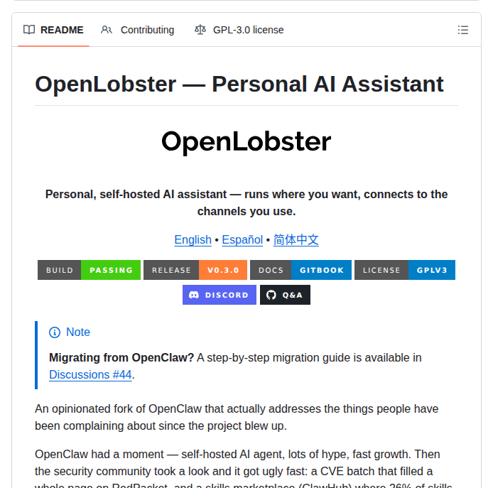 Neirth Openlobster screenshot
