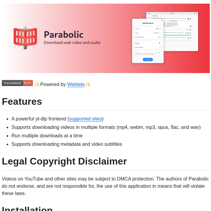 Nickvisionapps Parabolic screenshot