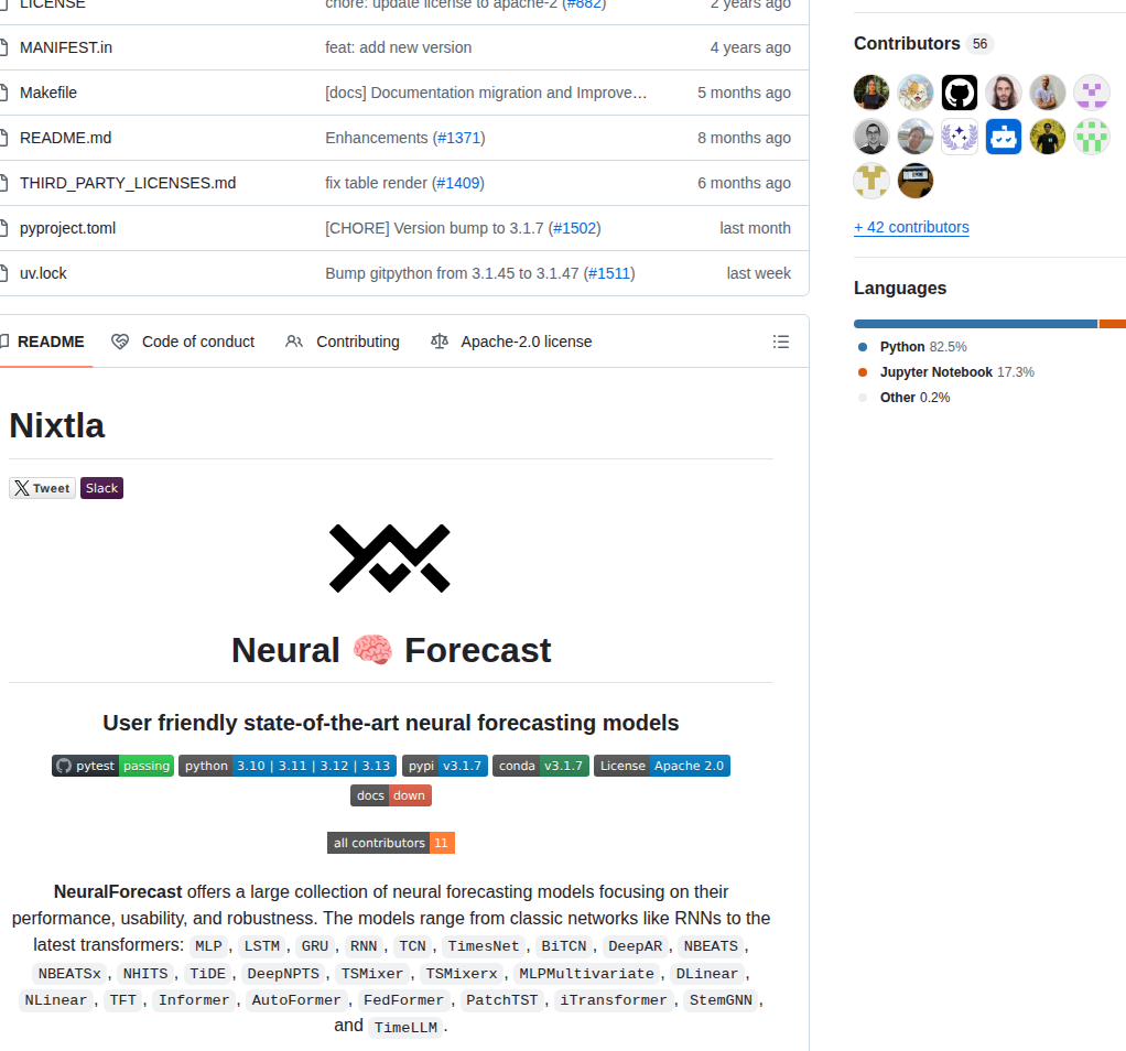Nixtla Neuralforecast screenshot