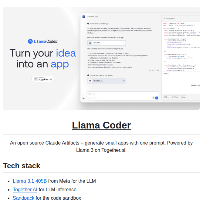 Nutlope Llamacoder screenshot