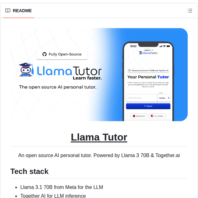 Nutlope Llamatutor screenshot