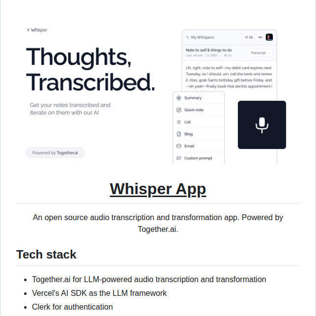 Nutlope Whisper screenshot