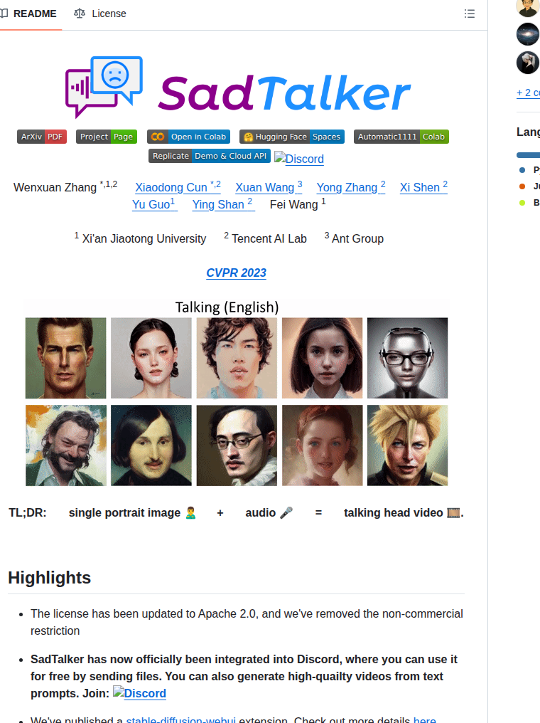 Opentalker Sadtalker screenshot