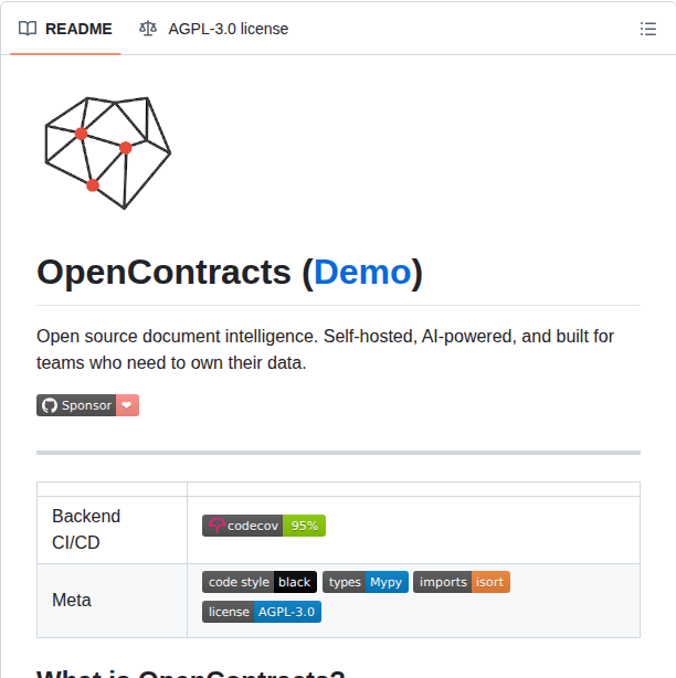 Open Source Legal Opencontracts screenshot