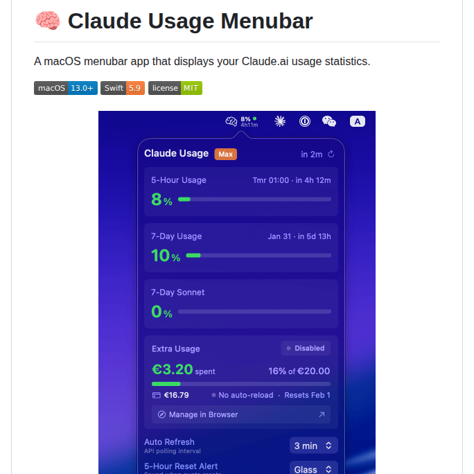 P233 Claude Usage.app screenshot