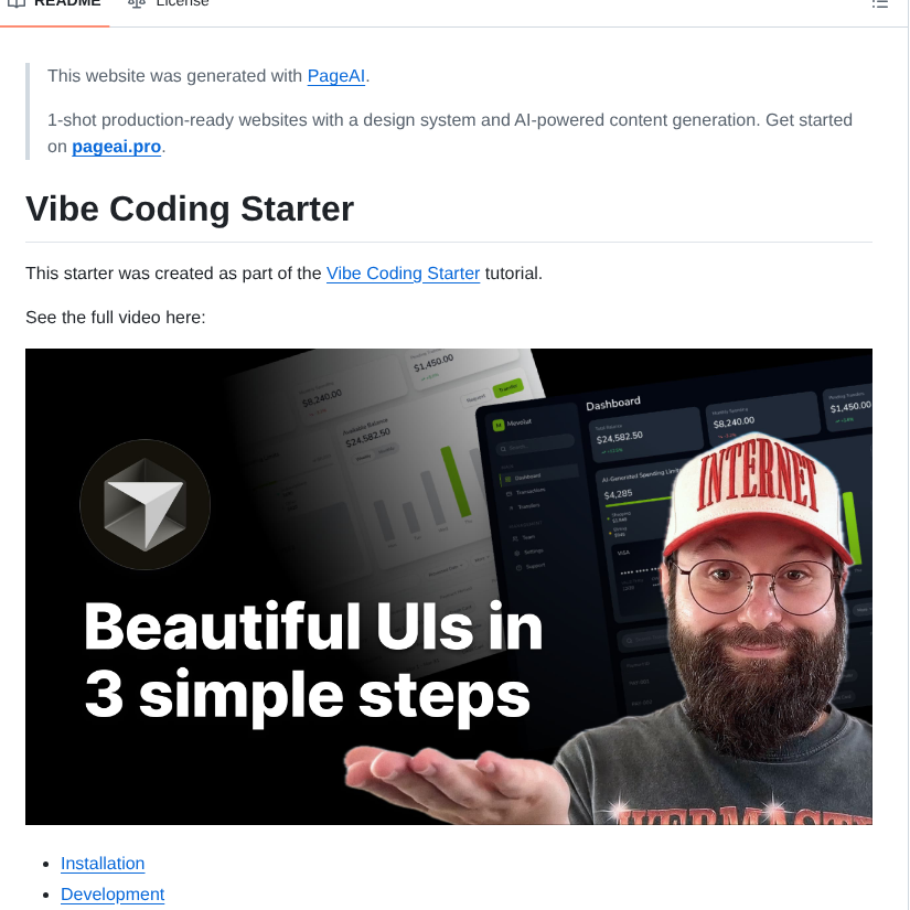 Pageai Pro Vibe Coding Starter screenshot