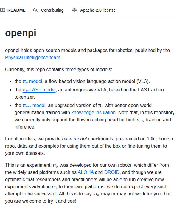 Physical Intelligence Openpi screenshot