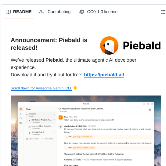 Piebald Ai Awesome Gemini Cli screenshot