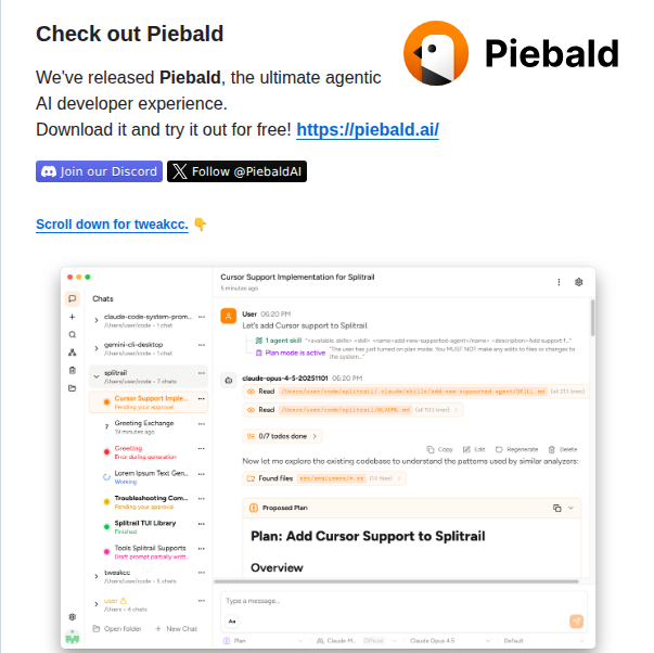 Piebald Ai Tweakcc screenshot