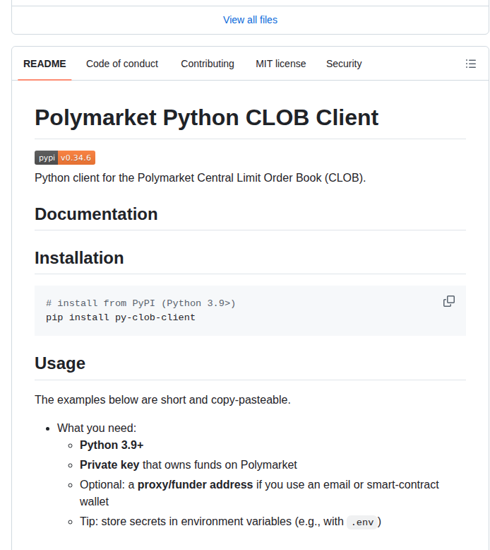 Polymarket Py Clob Client screenshot